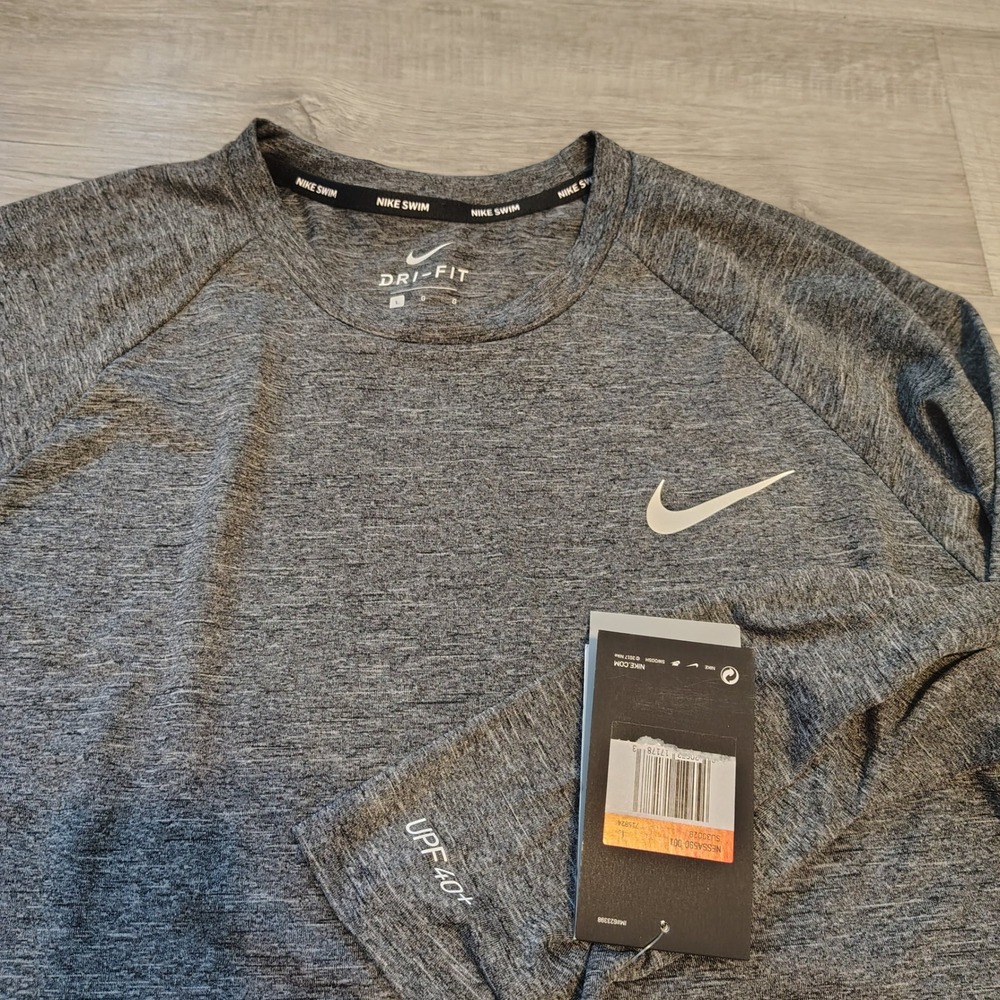 Nike Swim Dri-FIT Rash Guard Mens Large Grey Long Sleeve UPF 40+ NESSA590-001